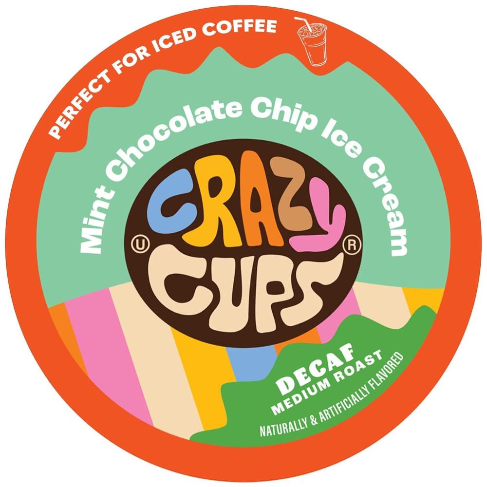 image:imageCrazy Cups Decaf Flavored Coffee Pods Decaf Eggnog Coffee Holiday Blend Coffee Single Serve Coffee for Keurig K Cups Machines Hot or Iced Coffee Medium Roast Coffee 22 CountDecaf Mint Chocolate Chip Ice Cream