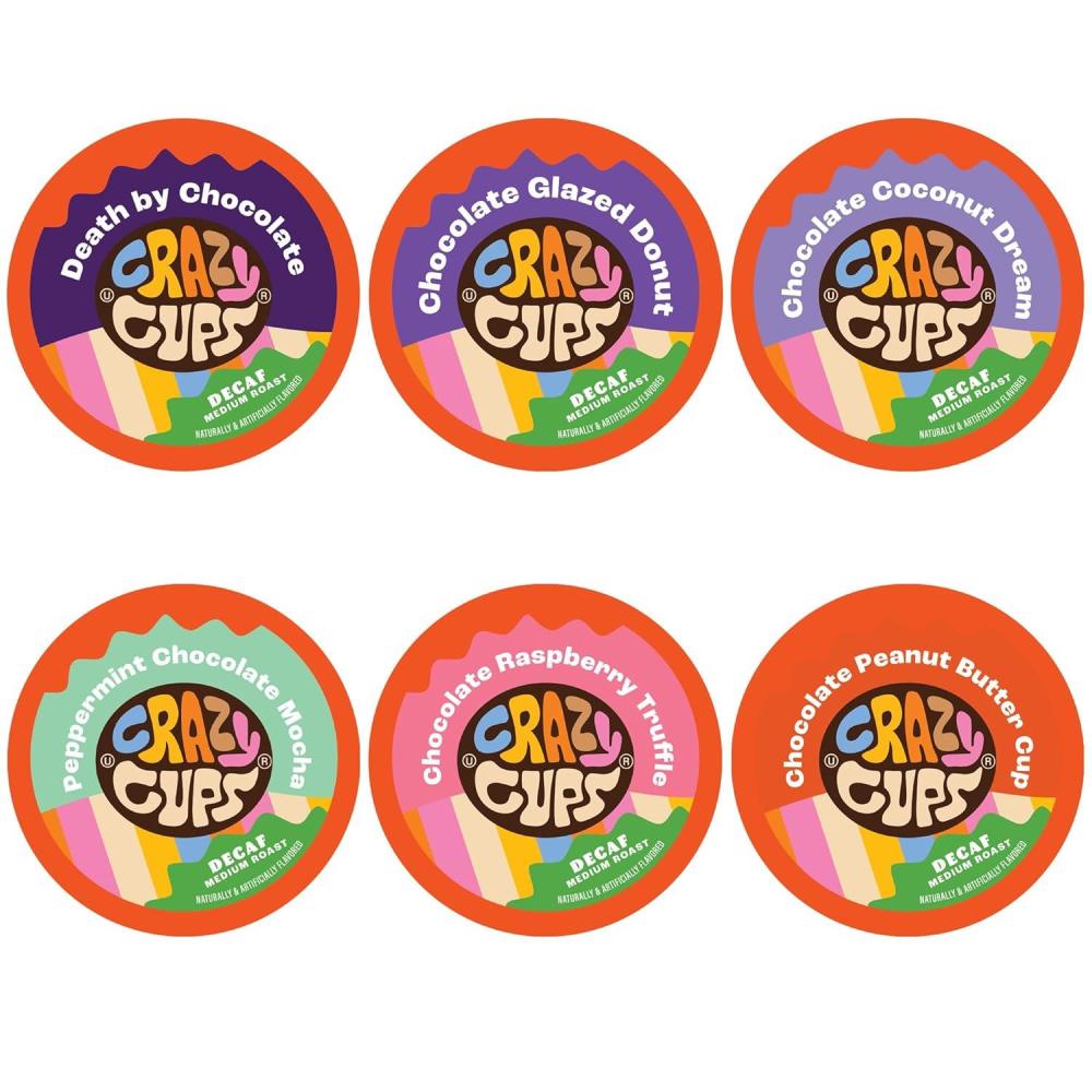 image:imageCrazy Cups Decaf Peppermint Bark Flavored Coffee pods Holiday SingleServe Medium Roast Coffee Cups for Keurig KCup Machines Hot or IcedPack of 1 22 Count TotalChocolate Lovers Variety Pack