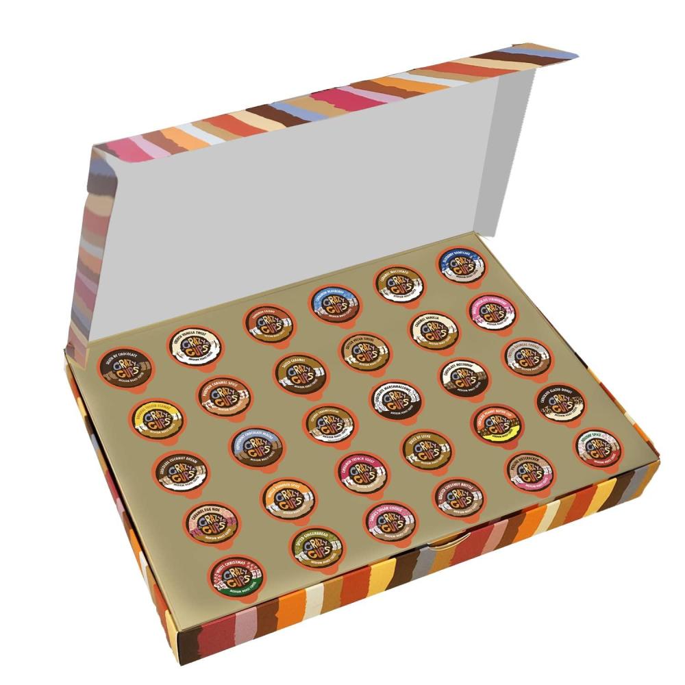 image:imageCrazy Cups Deluxe Holiday Flavored Coffee Gift Box Assorted Flavored Coffee for Keurig KCups Machines Medium Roast Coffee in Recyclable Pods 30 CountCrazy Cups Flavored Deluxe Sampler