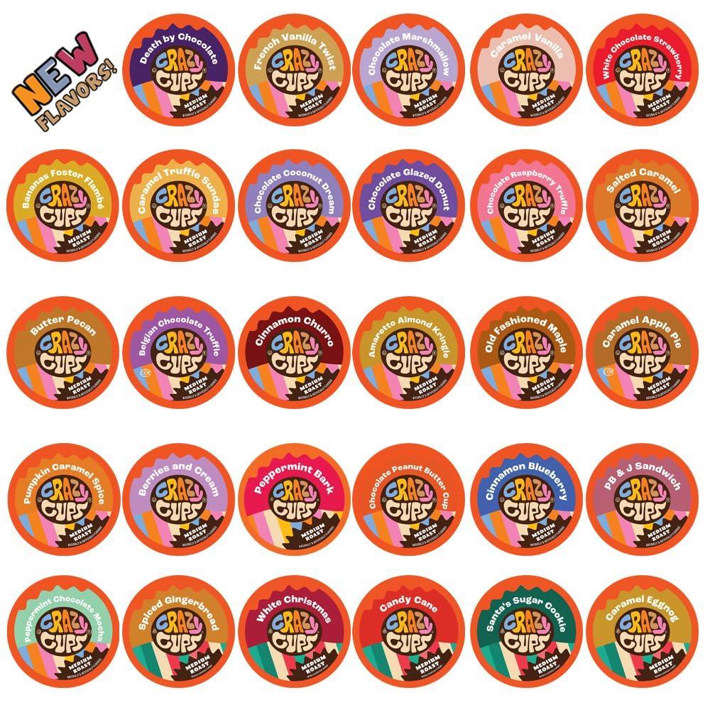image:imageCrazy Cups Deluxe Holiday Flavored Coffee Gift Box Assorted Flavored Coffee for Keurig KCups Machines Medium Roast Coffee in Recyclable Pods 30 CountCrazy Cups Flavored Coffee Variety Pack