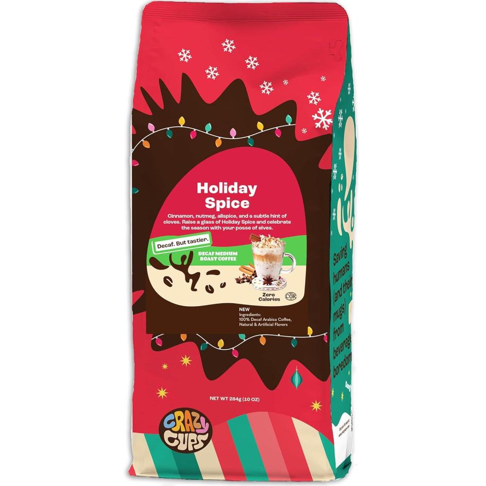 image:imageCrazy Cups Flavored Ground Decaf Holiday Coffee Decaffeinated Holiday Spice Coffee in 10 oz Bag For Brewing Flavored Hot or Iced Coffee Pack of 1Decaf Holiday Spice