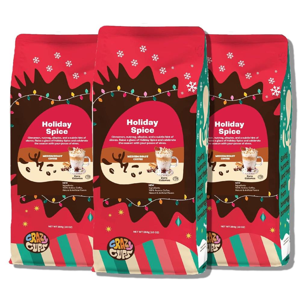 image:imageCrazy Cups Flavored Holiday Ground Coffee Variety Pack Includes Holiday Spice White Christmas Caramel Eggnog in 10 oz Bags 3 PackHoliday Spice
