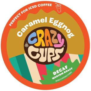 Crazy Cups Decaf Flavored Coffee Pods, Decaf Eggnog Coffee, Holiday Blend Coffee, Single Serve Coffee for Keurig K Cups Machines, Hot or Iced Coffee, Medium Roast Coffee, 22 Count(Decaf Caramel Eggnog)
