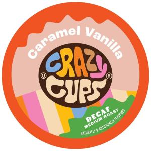 Crazy Cups Decaf Flavored Coffee Pods, Decaf Eggnog Coffee, Holiday Blend Coffee, Single Serve Coffee for Keurig K Cups Machines, Hot or Iced Coffee, Medium Roast Coffee, 22 Count(Decaf Caramel Vanilla)