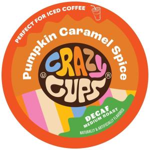 Crazy Cups Decaf Flavored Coffee Pods, Decaf Eggnog Coffee, Holiday Blend Coffee, Single Serve Coffee for Keurig K Cups Machines, Hot or Iced Coffee, Medium Roast Coffee, 22 Count(Decaf Pumpkin Caramel Spice)