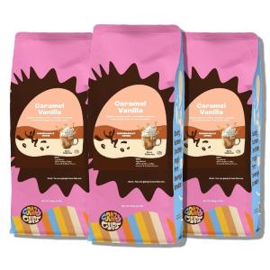 Crazy Cups Decaf Flavored Ground Coffee Variety Pack, Includes Chocolate Hazelnut, French Vanilla and Death by Chocolate, in 10 oz Bags, For Brewing Flavored Hot or Iced Decaf Coffee, Variety 3 Pack(Caramel Vanilla)