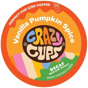 Crazy Cups Decaf Peppermint Bark Flavored Coffee pods, Holiday Single-Serve Medium Roast Coffee Cups for Keurig K-Cup Machines, Hot or Iced(Pack of 1, 22 Count Total)(Vanilla Pumpkin Spice)