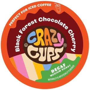 Crazy Cups Decaf Peppermint Bark Flavored Coffee pods, Holiday Single-Serve Medium Roast Coffee Cups for Keurig K-Cup Machines, Hot or Iced(Pack of 1, 22 Count Total)(Black Forest Chocolate Cherry)