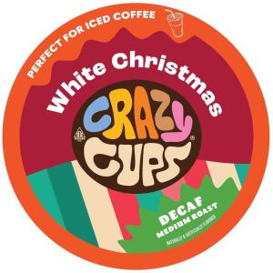 Crazy Cups Decaf Peppermint Bark Flavored Coffee pods, Holiday Single-Serve Medium Roast Coffee Cups for Keurig K-Cup Machines, Hot or Iced(Pack of 1, 22 Count Total)(White Christmas)