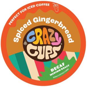Crazy Cups Decaf Peppermint Bark Flavored Coffee pods, Holiday Single-Serve Medium Roast Coffee Cups for Keurig K-Cup Machines, Hot or Iced(Pack of 1, 22 Count Total)(Spiced Gingerbread)