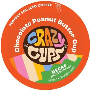 Crazy Cups Decaf Peppermint Bark Flavored Coffee pods, Holiday Single-Serve Medium Roast Coffee Cups for Keurig K-Cup Machines, Hot or Iced(Pack of 1, 22 Count Total)(Chocolate Peanut Butter Cup)
