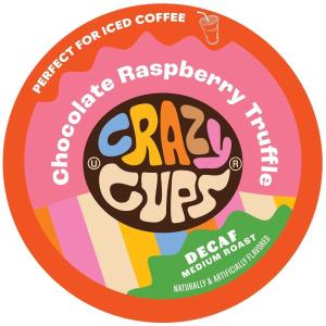 Crazy Cups Decaf Peppermint Bark Flavored Coffee pods, Holiday Single-Serve Medium Roast Coffee Cups for Keurig K-Cup Machines, Hot or Iced(Pack of 1, 22 Count Total)(Chocolate Raspberry)