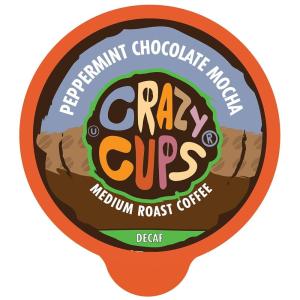 Crazy Cups Decaf Peppermint Bark Flavored Coffee pods, Holiday Single-Serve Medium Roast Coffee Cups for Keurig K-Cup Machines, Hot or Iced(Pack of 1, 22 Count Total)(Peppermint Chocolate Mocha)