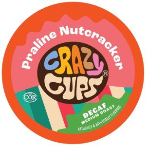Crazy Cups Decaf Praline Nutcracker Flavored Coffee Pods, Praline Pecan Decaf Coffee, Single Serve Coffee for Keurig K Cups Machines, Medium Roast Coffee, 22 Count(Decaf Praline Nutcracker)