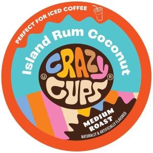Crazy Cups Flavored Coffee Pods – Santa’s Sugar Cookie Coffee, Holiday Blend, Medium Roast, Single Serve for Keurig K-Cup Machines, 22 Count in Recyclable Pods(Island Rum Coconut)