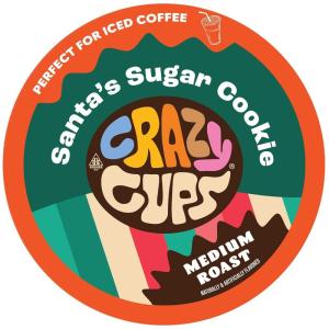 Crazy Cups Flavored Coffee Pods – Santa’s Sugar Cookie Coffee, Holiday Blend, Medium Roast, Single Serve for Keurig K-Cup Machines, 22 Count in Recyclable Pods(Santas Sugar Cookies)