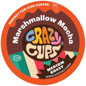 Crazy Cups Flavored Coffee Pods, Holiday Spice & Blend, Single Serve Coffee for Keurig K Cups Machines, Hot or Iced, Medium Roast in Recyclable(Pack of 1, 22 Count Total)(Marshmallow Mocha)