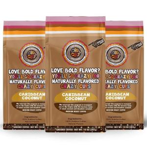 Crazy Cups Flavored Ground Eggnog Coffee, Caramel Eggnog Coffee in 10 oz Bag, For Brewing Flavored Hot or Iced(Caribbean Coconut)