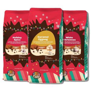 Crazy Cups Flavored Holiday Ground Coffee Variety Pack, Includes Holiday Spice, White Christmas, Caramel Eggnog in 10 oz Bags, 3 Pack(Seasonal Variety Pack)