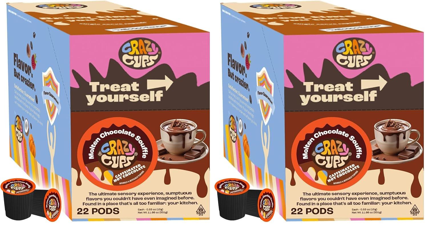 image:imageCrazy Cups Caffeinated Hot Chocolate Molten Chocolate Souffle Pods For Keurig K Cups Machines 100 Mg Of Caffeine Coffee Substitute Hot Cocoa Pods 22 CountMolten Chocolate Souffle