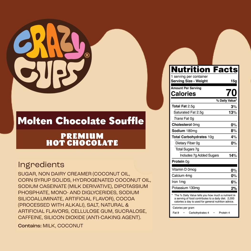 image:imageCrazy Cups Caffeinated Hot Chocolate Molten Chocolate Souffle Pods For Keurig K Cups Machines 100 Mg Of Caffeine Coffee Substitute Hot Cocoa Pods 22 CountMolten Chocolate Souffle