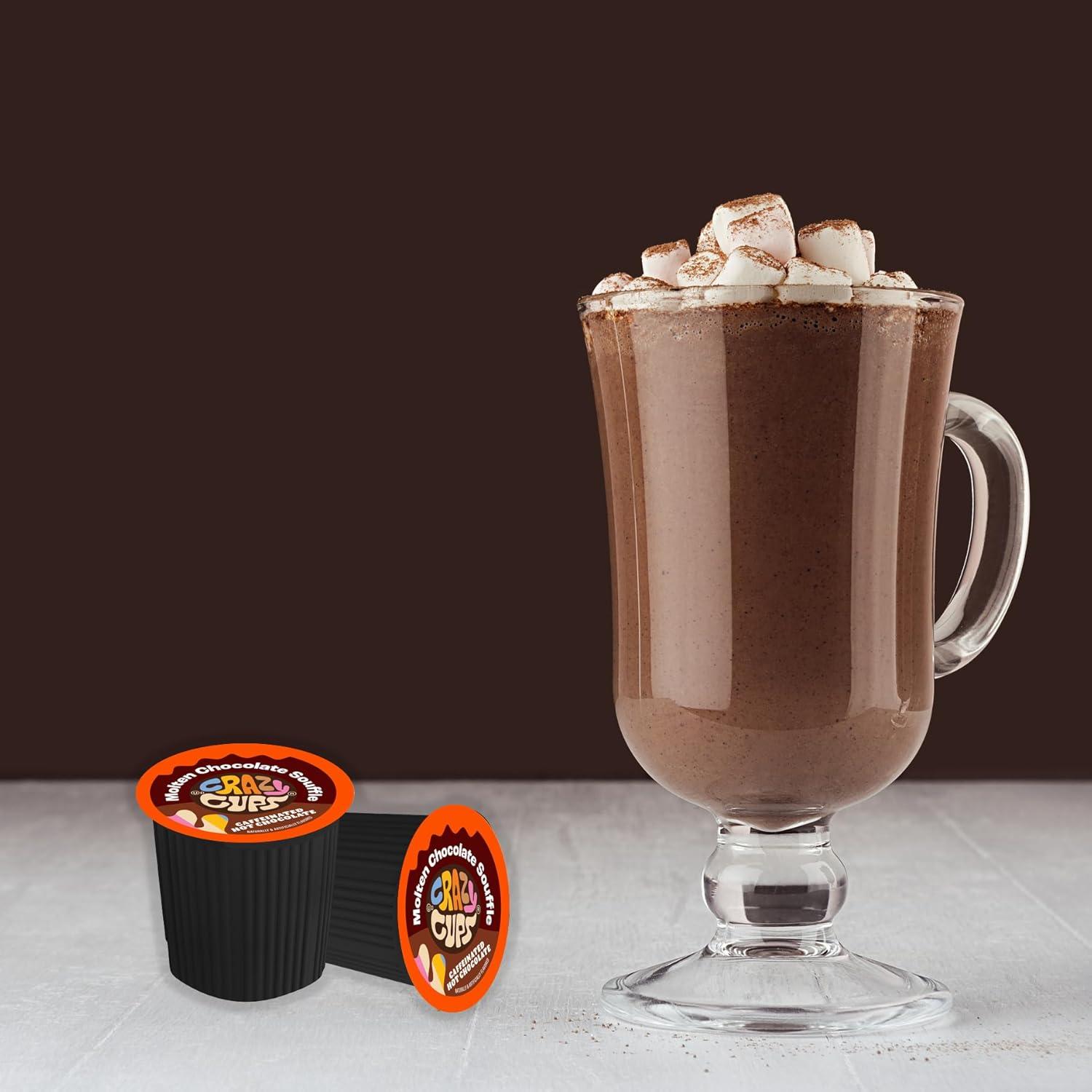 image:imageCrazy Cups Caffeinated Hot Chocolate Molten Chocolate Souffle Pods For Keurig K Cups Machines 100 Mg Of Caffeine Coffee Substitute Hot Cocoa Pods 22 CountMolten Chocolate Souffle