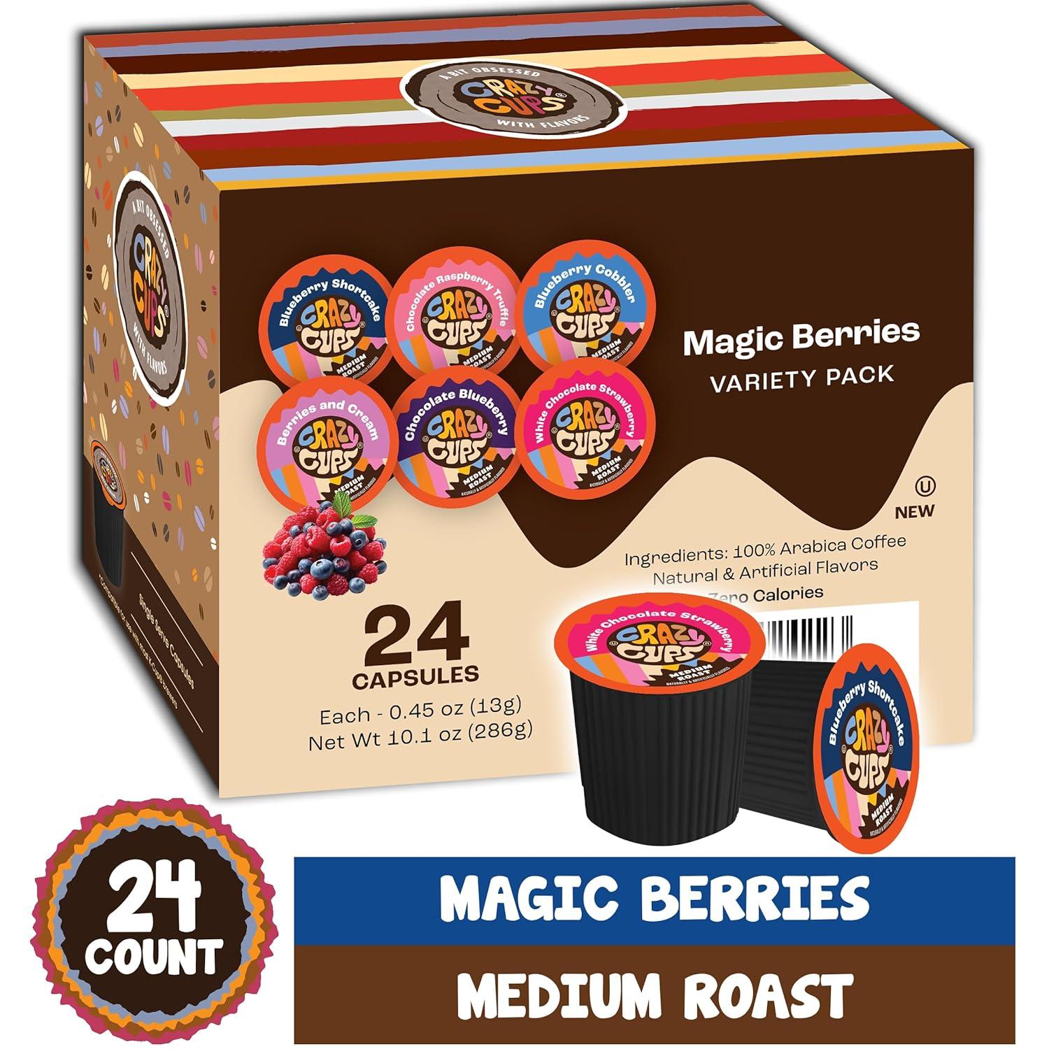 image:imageCrazy Cups Medium Roast Chocolate Coffee Lovers Coffee Pods Variety Pack 24 CountMagic Berries Variety Pack