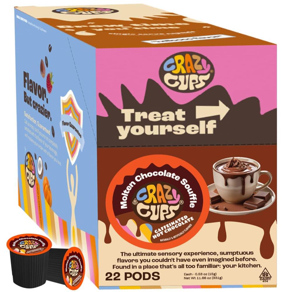 image:imageCrazy Cups Caffeinated Hot Chocolate Molten Chocolate Souffle Pods For Keurig K Cups Machines 100 Mg Of Caffeine Coffee Substitute Hot Cocoa Pods 22 CountMolten Chocolate Souffle