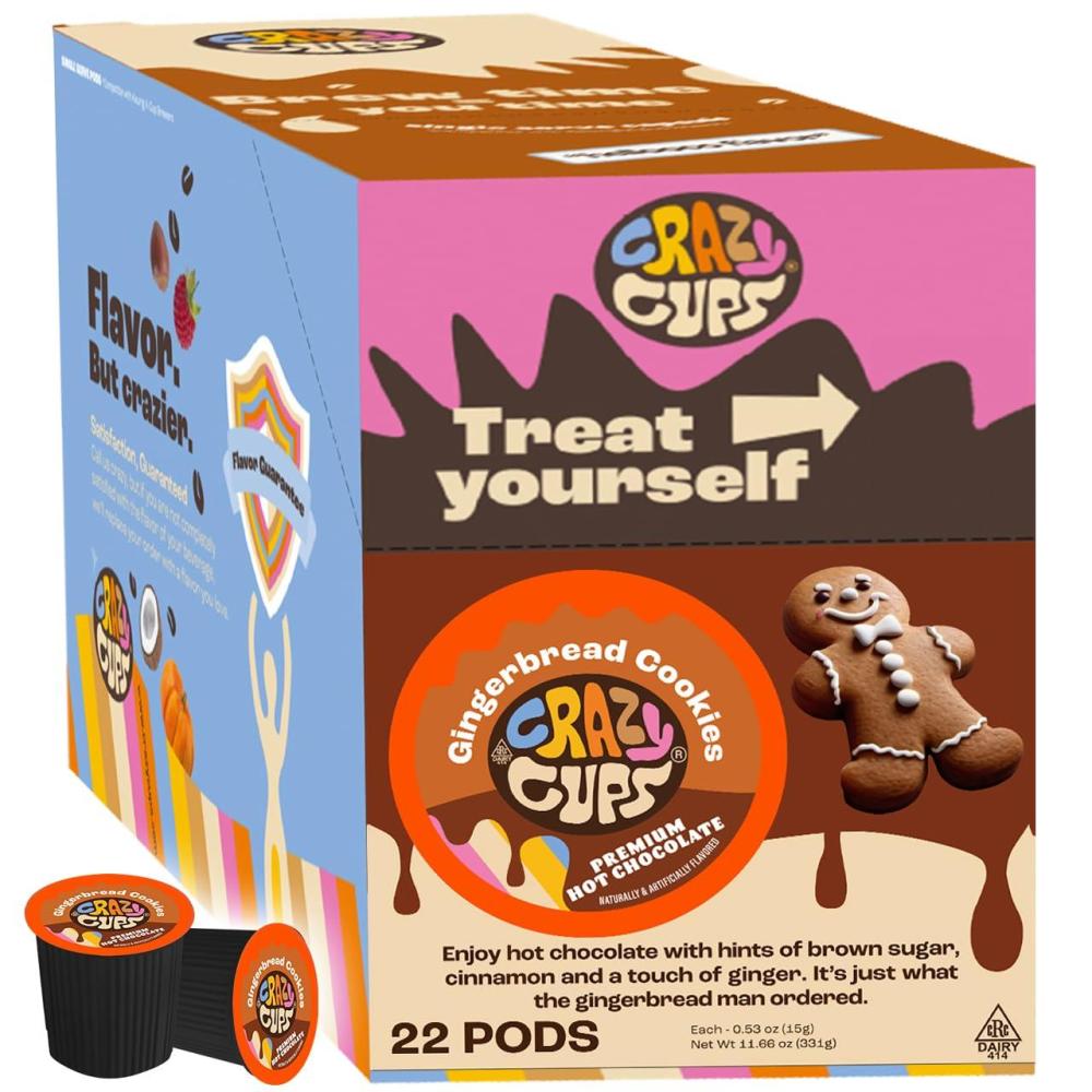 image:imageCrazy Cups Caffeinated Hot Chocolate Molten Chocolate Souffle Pods For Keurig K Cups Machines 100 Mg Of Caffeine Coffee Substitute Hot Cocoa Pods 22 CountGingerbread Cookies