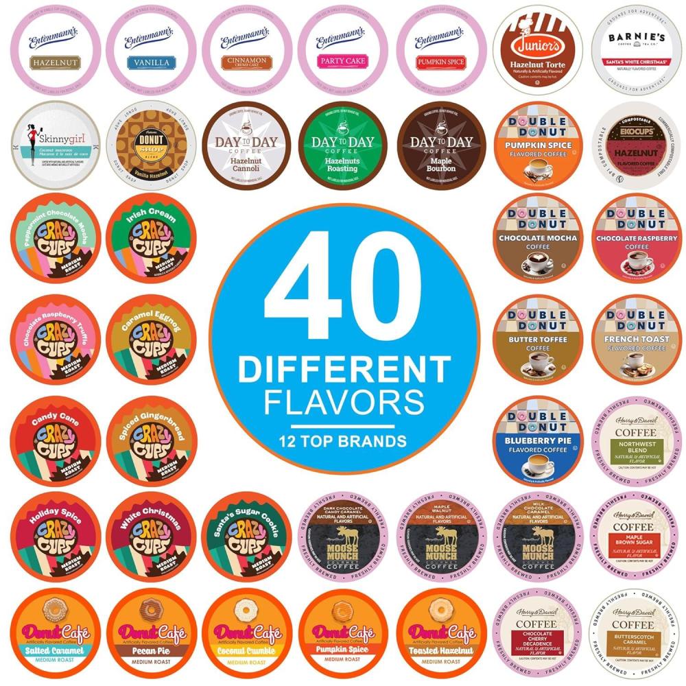image:imageCrazy Cups Flavored Decaf Coffee Pods Variety Pack Compatible with Keurig K Cups Brewers 40 Count Assorted Decaffeinated Flavored Coffee SamplerPack of 1Flavored Coffee Variety