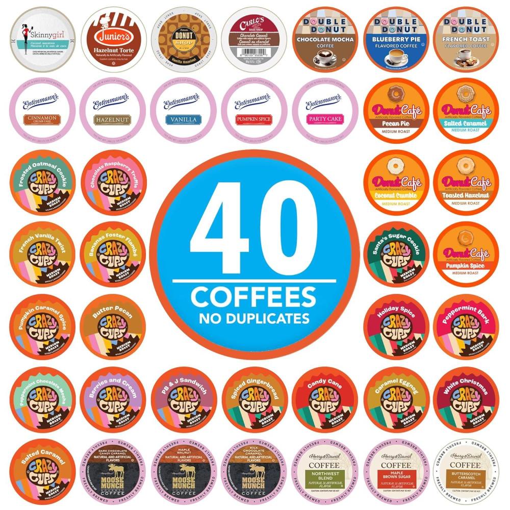 image:imageCrazy Cups Flavored Decaf Coffee Pods Variety Pack Compatible with Keurig K Cups Brewers 40 Count Assorted Decaffeinated Flavored Coffee SamplerPack of 1Premium Flavored Coffee Variety