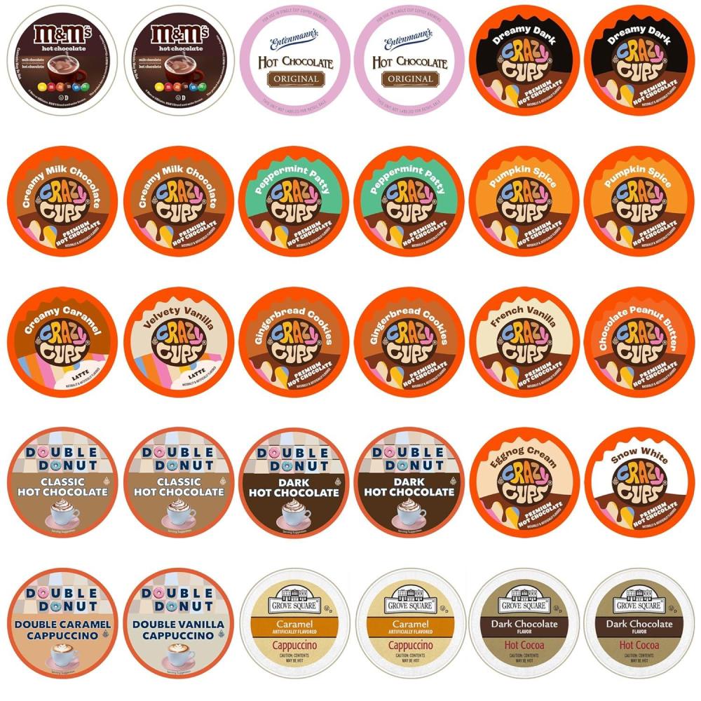 image:imagePerfect Samplers Hot Chocolate Single Serve Cups For Keurig K cup Brewers Variety Pack Sampler Cocoa 30 CountHot Cocoa Cappuccino