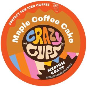 Crazy Cup Flavored Coffee Pods, Blueberry Coffee Pods, Blueberry Cobbler Coffee in Recyclable Single Serve Cups For Keurig K Cups Machines, 22 Count(Maple Coffee Cake)