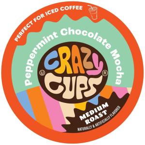 Crazy Cup Flavored Coffee Pods, Blueberry Coffee Pods, Blueberry Cobbler Coffee in Recyclable Single Serve Cups For Keurig K Cups Machines, 22 Count(Peppermint Chocolate Mocha)
