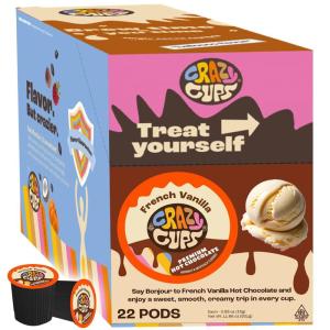 Crazy Cups Caffeinated Hot Chocolate, Molten Chocolate Souffle Pods For Keurig K Cups Machines, 100 Mg Of Caffeine Coffee Substitute Hot Cocoa Pods, 22 Count(French Vanilla)