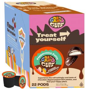 Crazy Cups Caffeinated Hot Chocolate, Molten Chocolate Souffle Pods For Keurig K Cups Machines, 100 Mg Of Caffeine Coffee Substitute Hot Cocoa Pods, 22 Count(Peppermint Patty)