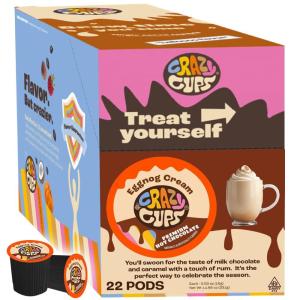 Crazy Cups Caffeinated Hot Chocolate, Molten Chocolate Souffle Pods For Keurig K Cups Machines, 100 Mg Of Caffeine Coffee Substitute Hot Cocoa Pods, 22 Count(Eggnog Cream)