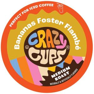 Crazy Cups Flavored Coffee for Keurig K-Cup Machines, Bananas Foster Flambe’, Hot or Iced Drinks, 22 Single Serve, Recyclable Pods