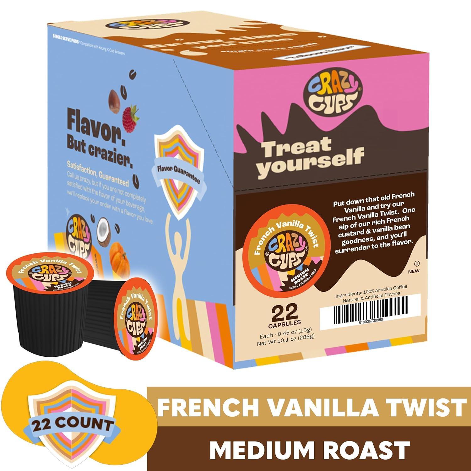 image:imageCrazy Cups Flavored Coffee Pods French Vanilla Twist French Vanilla K Cups Single Serve Coffee for Keurig K Cups Machines Hot or Iced Coffee Medium Roast Coffee in Recyclable Pods 22 Count Pack of 1French Vanilla Twist