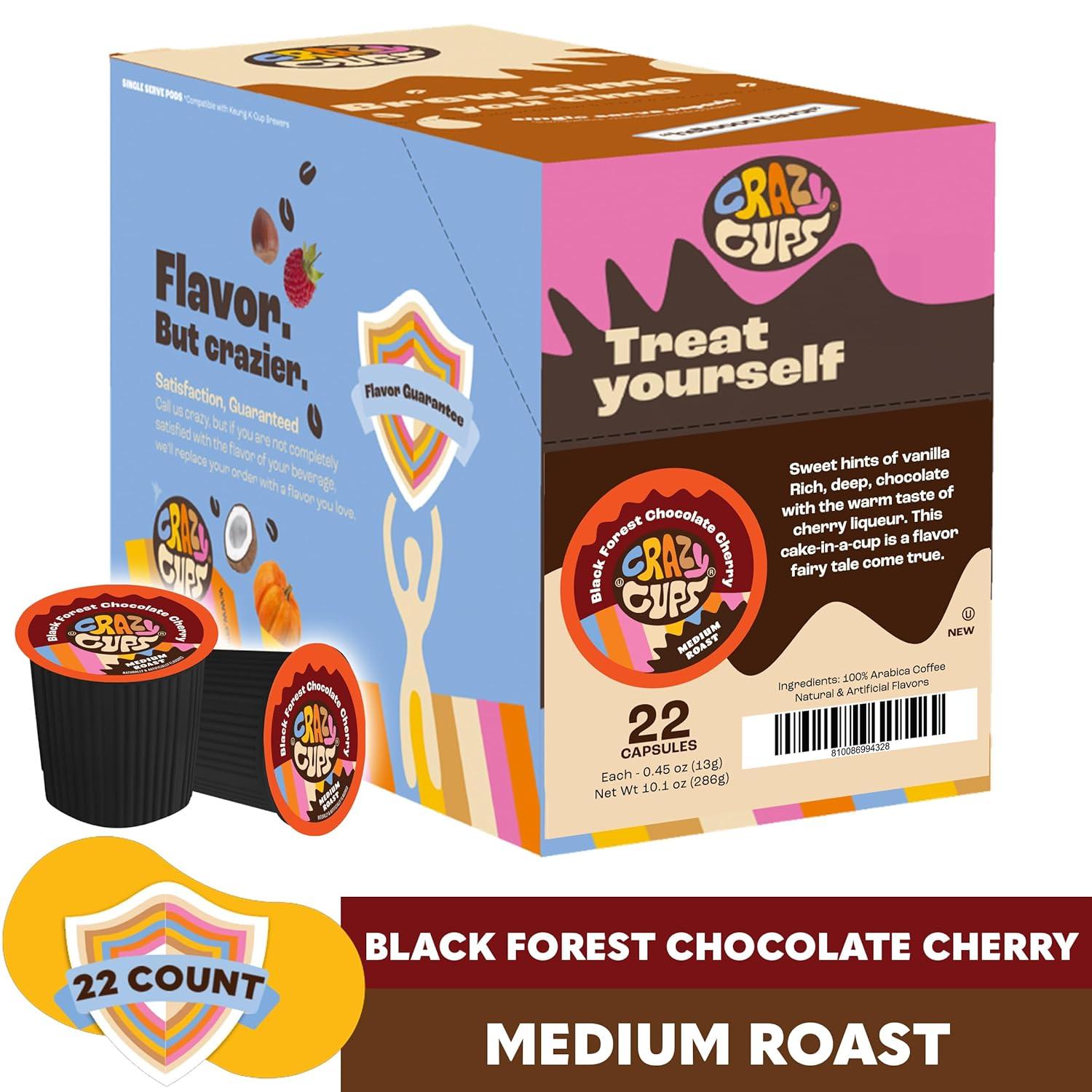 image:imageCrazy Cups Flavored Coffee Pods French Vanilla Twist French Vanilla K Cups Single Serve Coffee for Keurig K Cups Machines Hot or Iced Coffee Medium Roast Coffee in Recyclable Pods 22 Count Pack of 1Black Forest Chocolate Cherry
