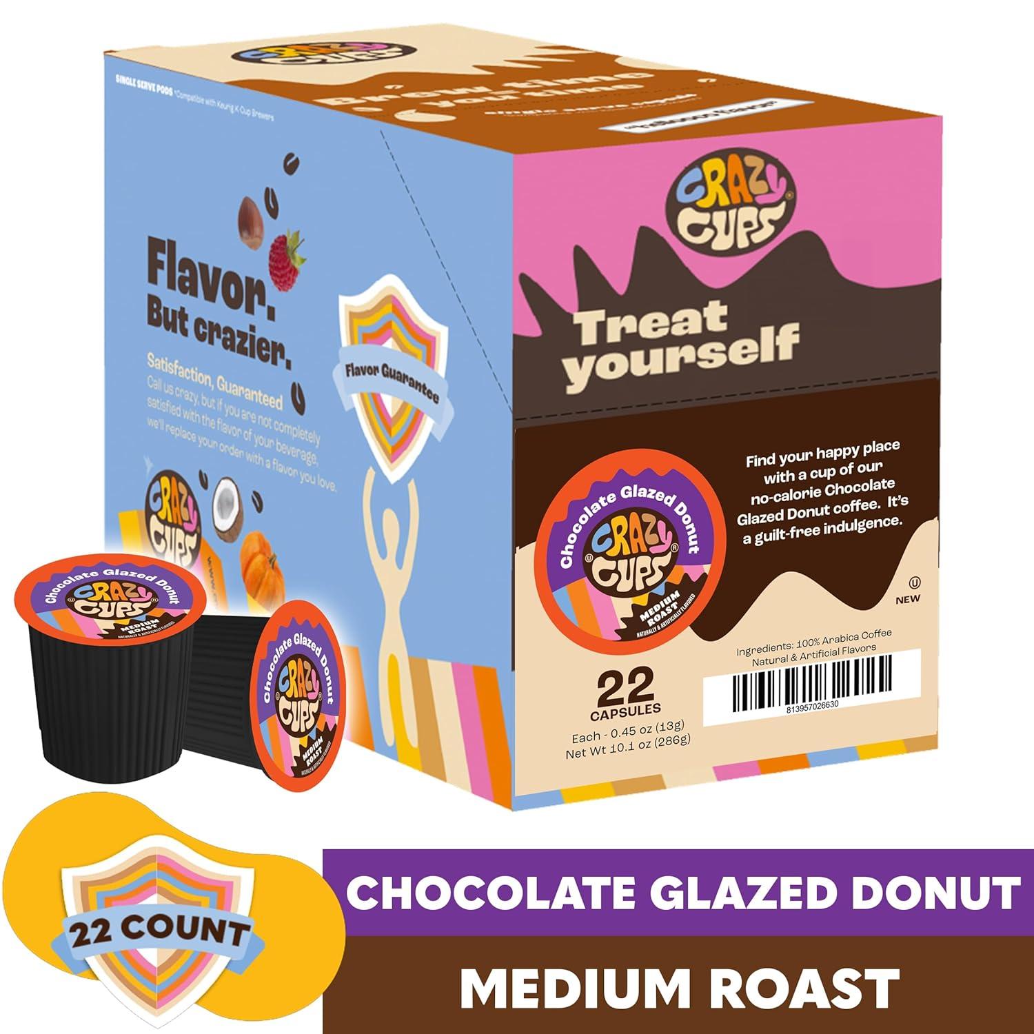 image:imageCrazy Cups Flavored Coffee Pods French Vanilla Twist French Vanilla K Cups Single Serve Coffee for Keurig K Cups Machines Hot or Iced Coffee Medium Roast Coffee in Recyclable Pods 22 Count Pack of 1Chocolate Glazed Donut