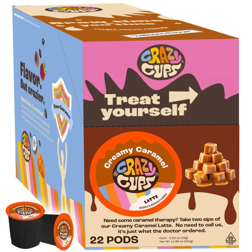 image:imageCrazy Cups Flavored Coffee Pods French Vanilla Twist French Vanilla K Cups Single Serve Coffee for Keurig K Cups Machines Hot or Iced Coffee Medium Roast Coffee in Recyclable Pods 22 Count Pack of 1Creamy Caramel Latte