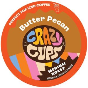 Crazy Cups Flavored Coffee Pods, French Vanilla Twist, French Vanilla K Cups, Single Serve Coffee for Keurig K Cups Machines, Hot or Iced Coffee, Medium Roast Coffee in Recyclable Pods, 22 Count (Pack of 1)(Butter Pecan)