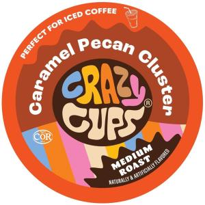 Crazy Cups Flavored Coffee Pods, French Vanilla Twist, French Vanilla K Cups, Single Serve Coffee for Keurig K Cups Machines, Hot or Iced Coffee, Medium Roast Coffee in Recyclable Pods, 22 Count (Pack of 1)(Caramel Pecan Cluster)