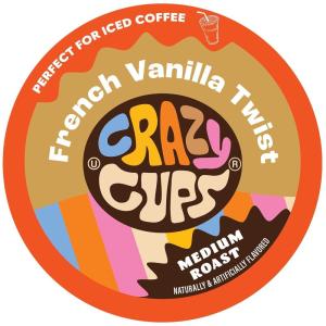 Crazy Cups Flavored Coffee Pods, French Vanilla Twist, French Vanilla K Cups, Single Serve Coffee for Keurig K Cups Machines, Hot or Iced Coffee, Medium Roast Coffee in Recyclable Pods, 22 Count (Pack of 1)(French Vanilla Twist)
