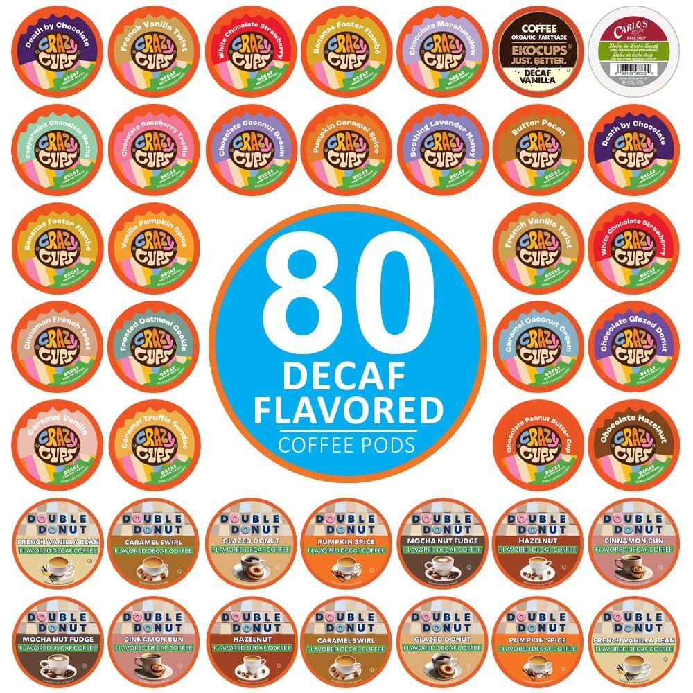 image:imageCrazy Cups Flavored Decaf Coffee Pods Variety Pack Compatible with Keurig K Cups Brewers 80 Count Assorted Decaffeinated Flavored Coffee Sampler